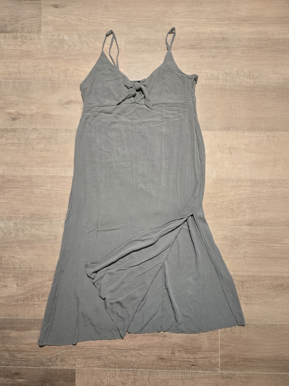 Forever 21 Sage Green Tie-Front Slit Midi Cami Dress 2X
